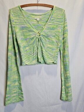 AE Bell Sleeve Ring-Front Long Sleeve Sweater Size Small Green Knit